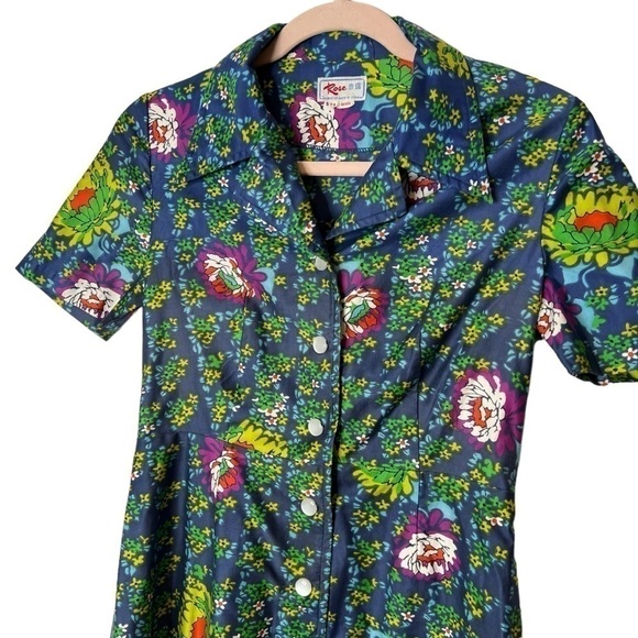 Vintage Rose floral print snap front house dress - Picture 4 of 14